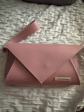Pink Envelope  Jantaminiau Wristlet Clutch with Wrist Strap